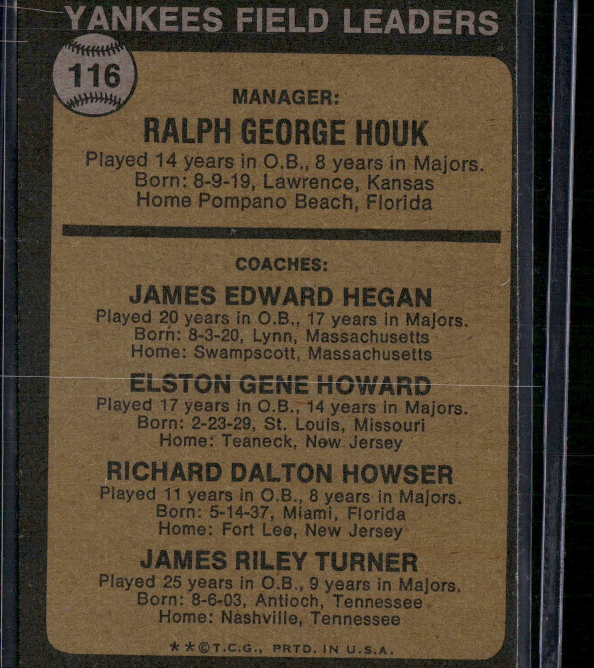 1973 Topps RALPH HOUK #116 Miscut (EX)