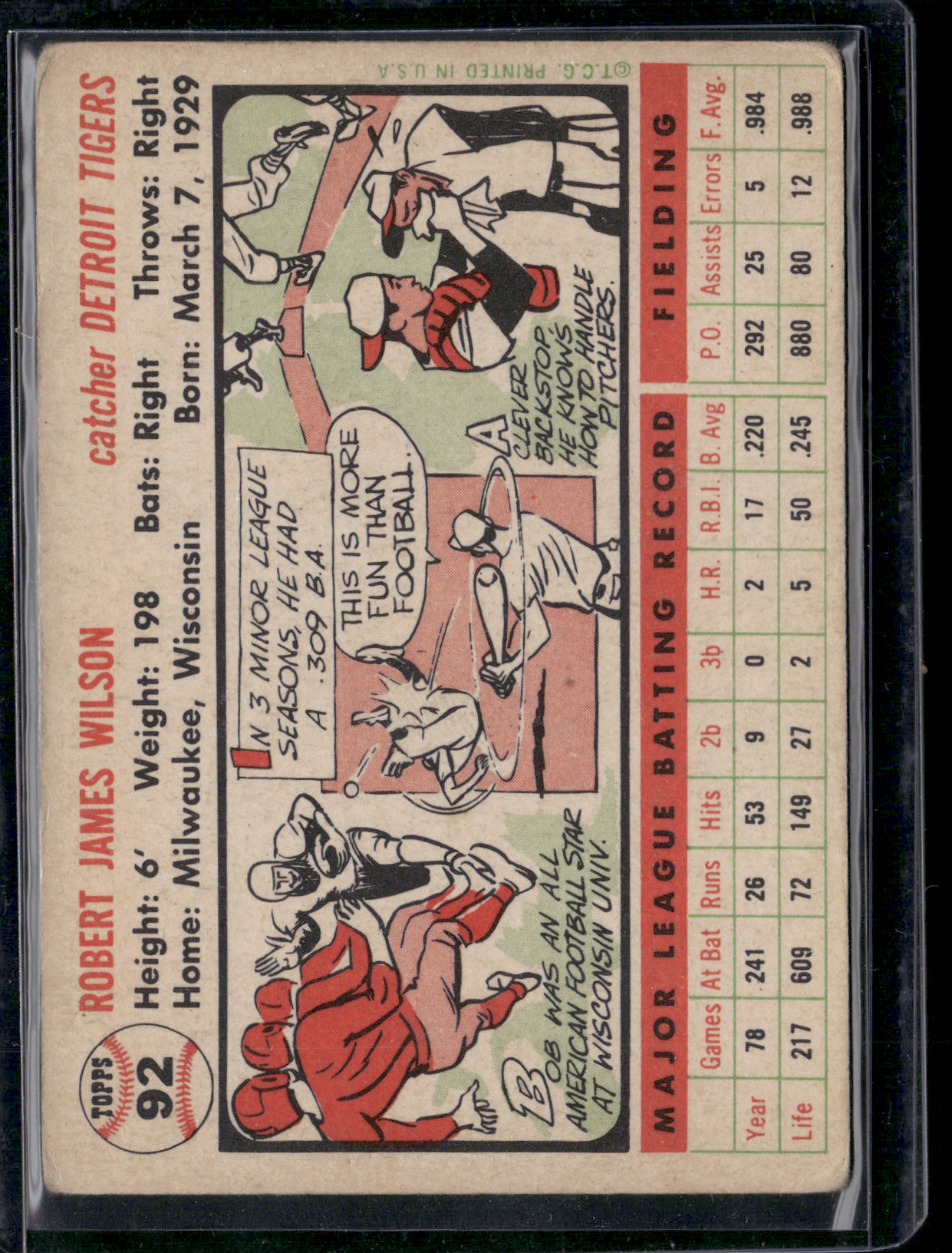 1956 Topps RED WILSON #92 Light wrinkles