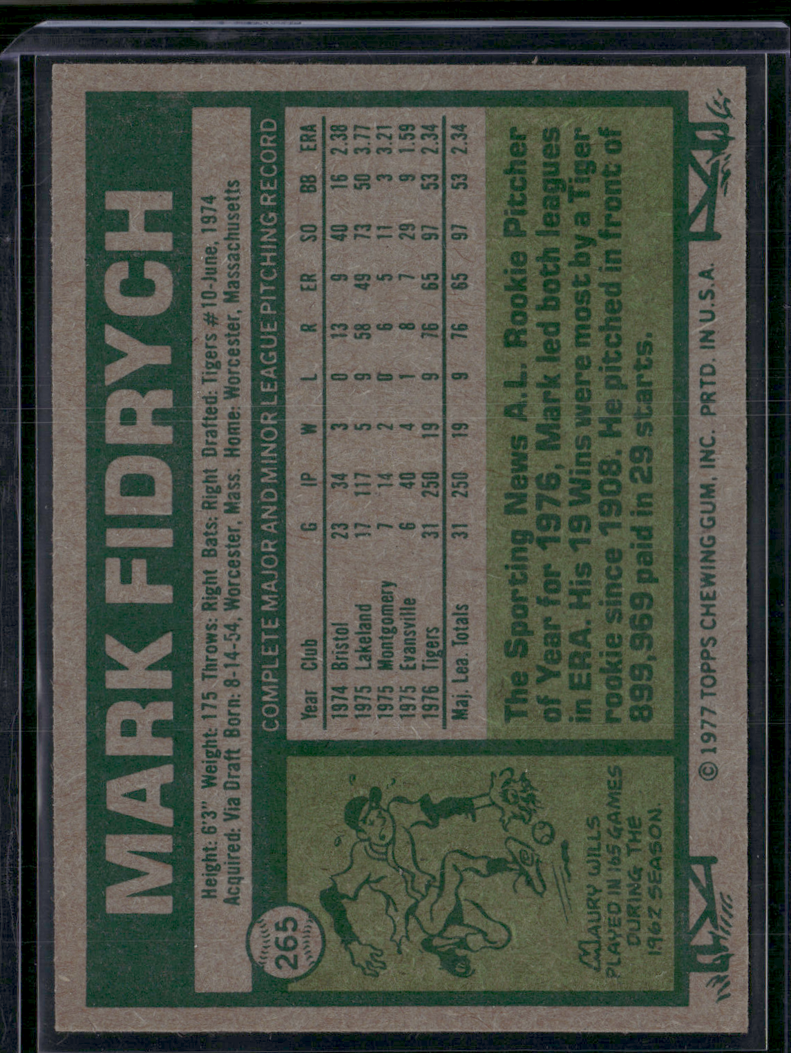 1977 Topps MARK FIDRYCH #265 Rookie Cup (EX/MT)