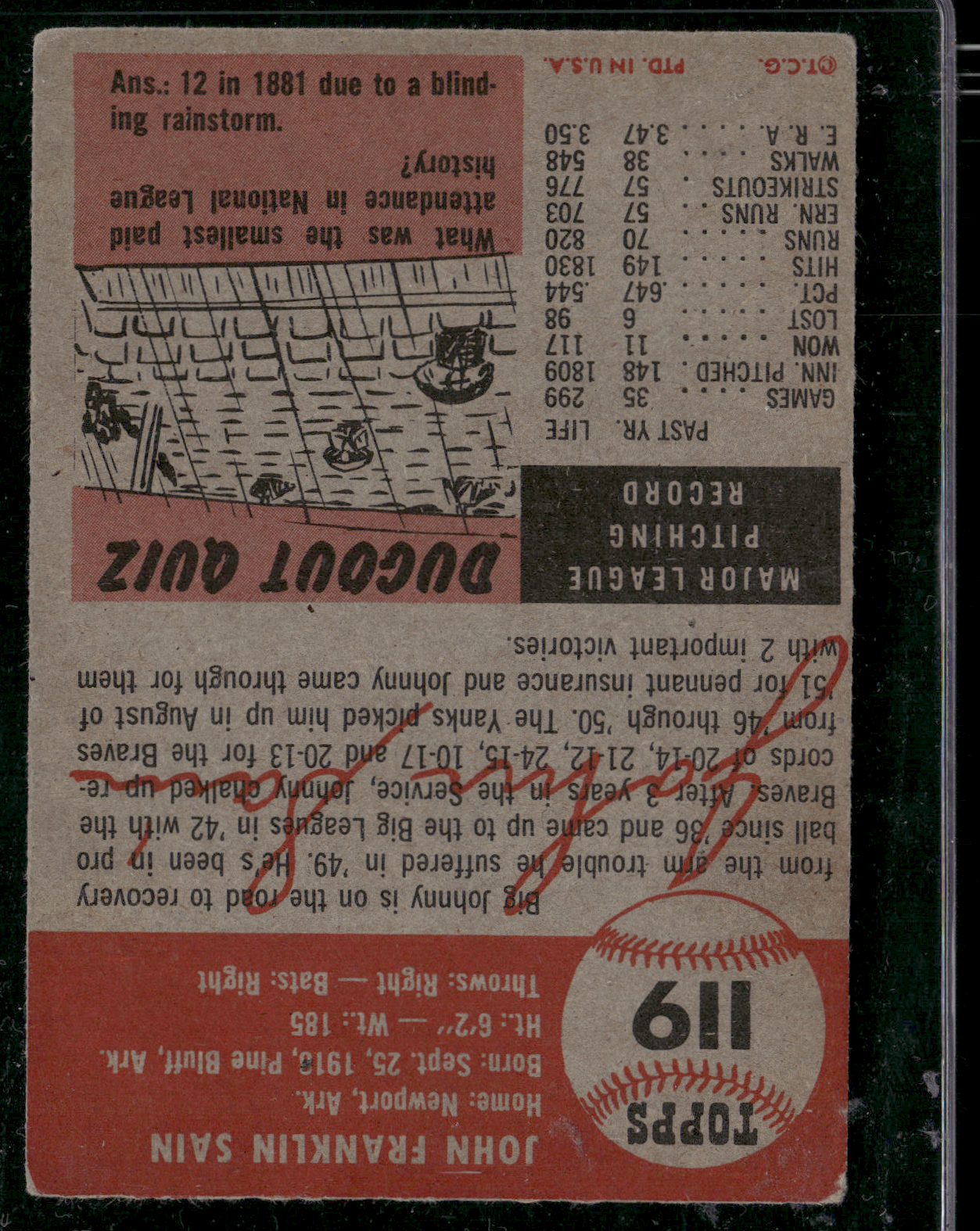 1953 Topps JOHN SAIN #119