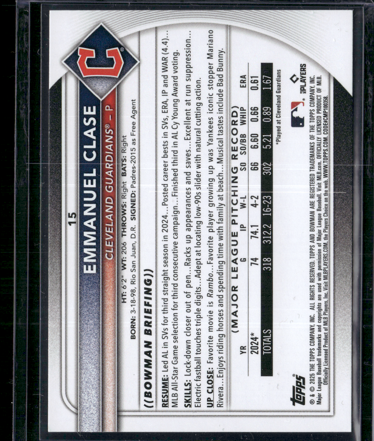 2025 Bowman EMMANUEL CLASE #15