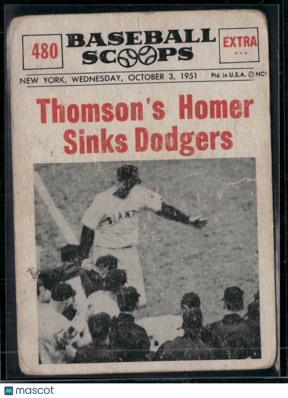 1961 Scoops BOBBY THOMSON #480 Thomson's Homer Sinks Dodgers (Good)