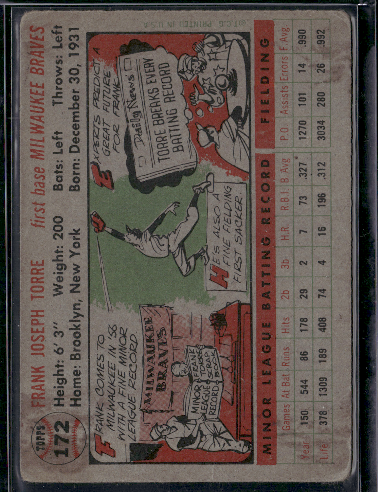 1956 Topps FRANK TORRE #172 Wrinkle