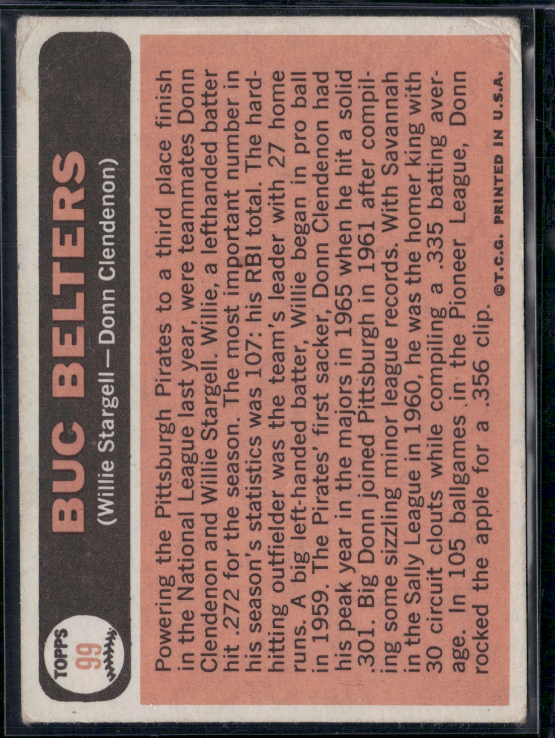 1966 Topps WILLIE STARGELL/DONN CLENDENON #99 BUC BELTERS