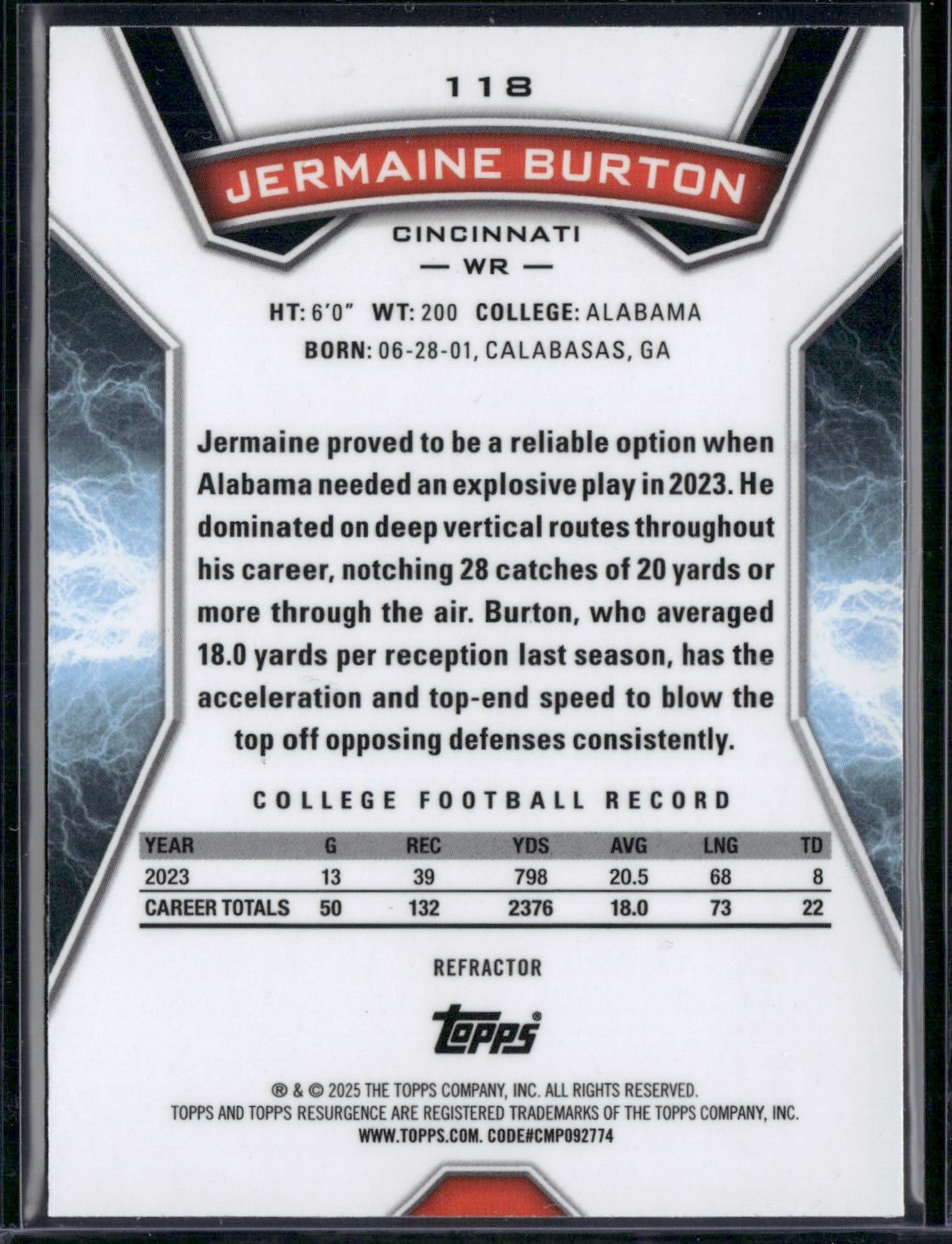 2024 Topps Resurgence JERMAINE BURTON #118 Rookie Card RC