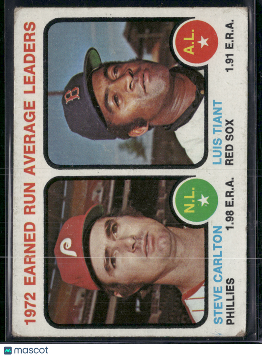 1973 Topps STEVE CARLTON/LUIS TIANT #65 1972 ERA Leaders (VG)
