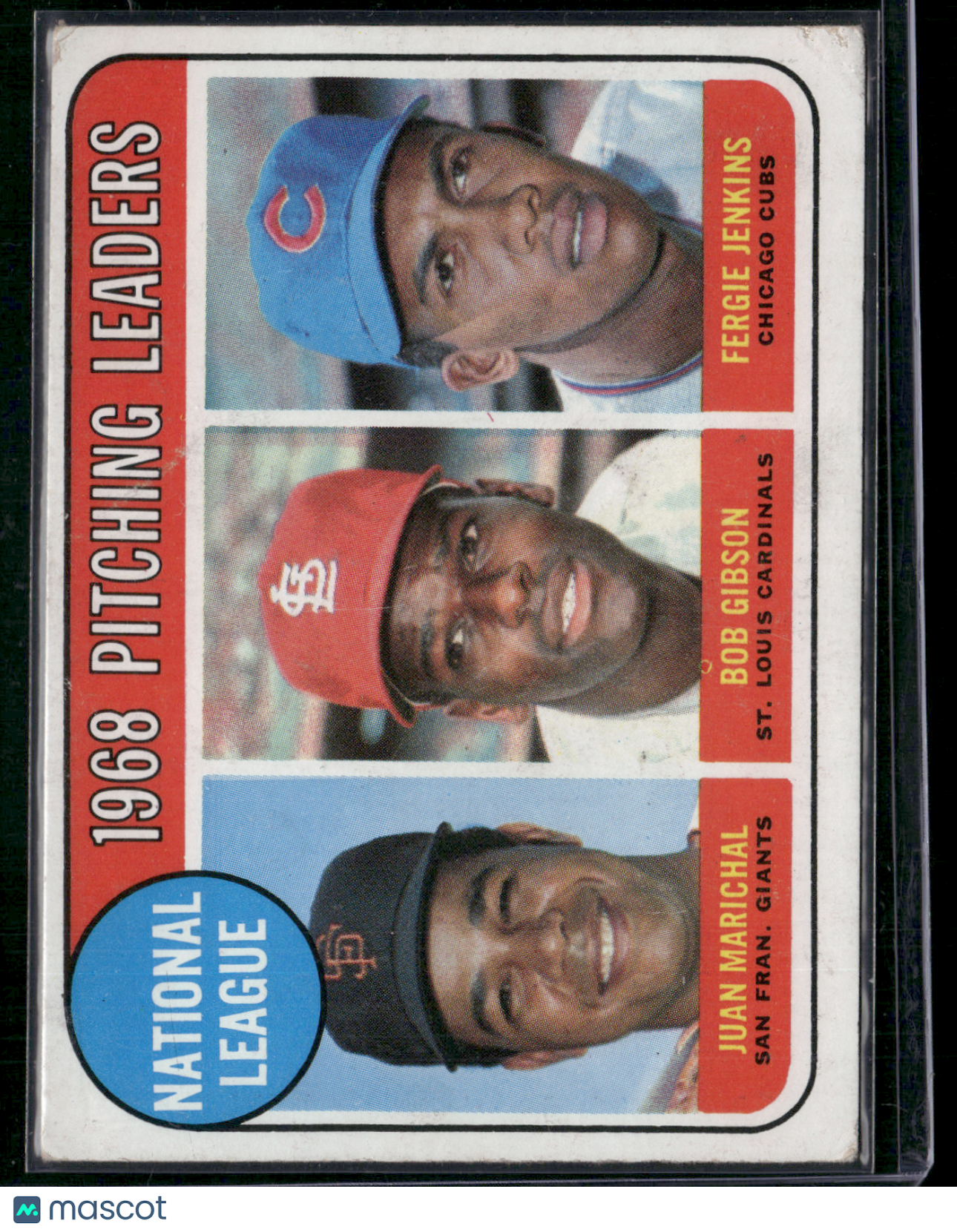 1969 Topps BOB GIBSON/JUAN MARICHAL/JENKINS #10 1968 NL Pitching Leaders (VG)