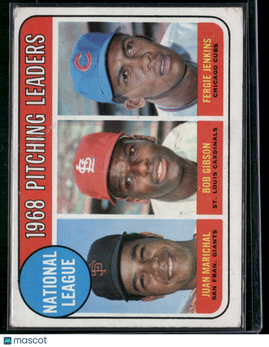 1969 Topps BOB GIBSON/JUAN MARICHAL/JENKINS #10 1968 NL Pitching Leaders (VG)