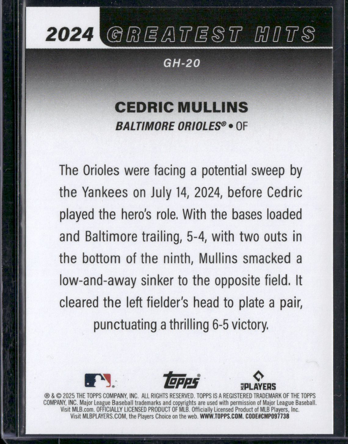 2025 Topps Series 1 CEDRIC MULLINS #GH-20 Greatest Hits