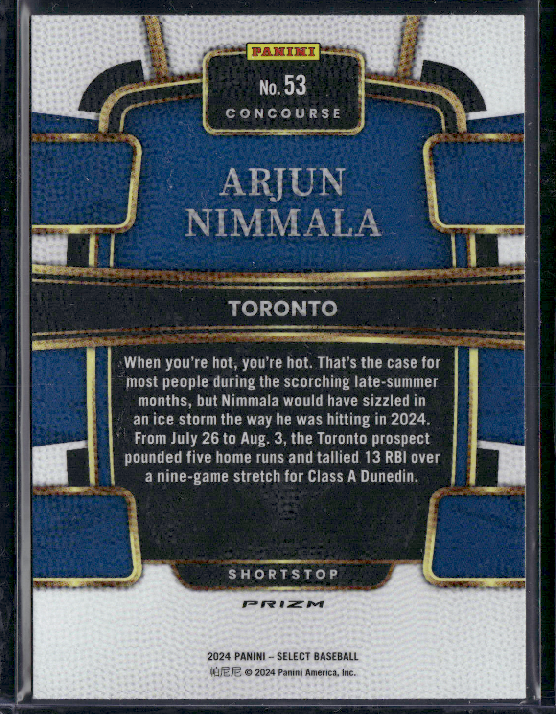 2024 Select Baseball ARJUN NIMMALA #53 Concourse Tri-Color Prizm