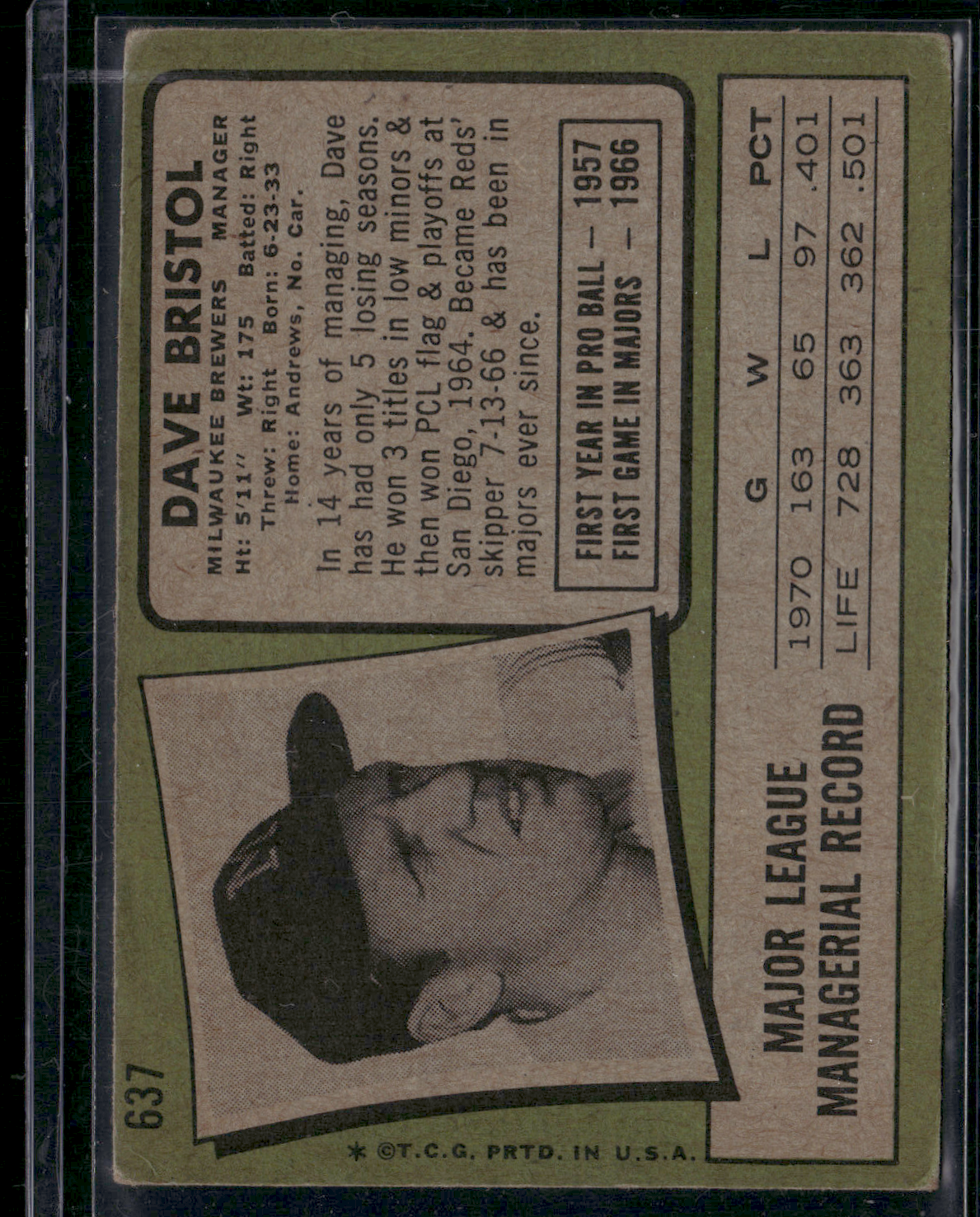 1971 Topps DAVE BRISTOL #637