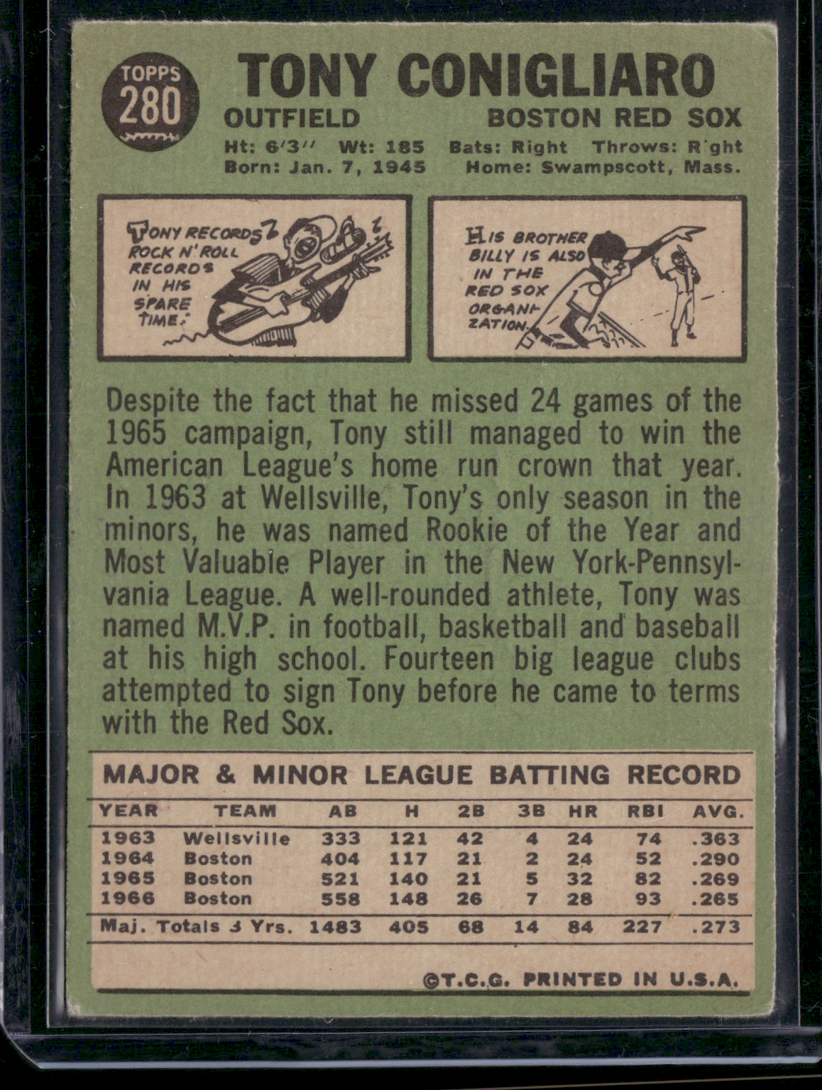 1967 Topps TONY CONIGLIARO #280