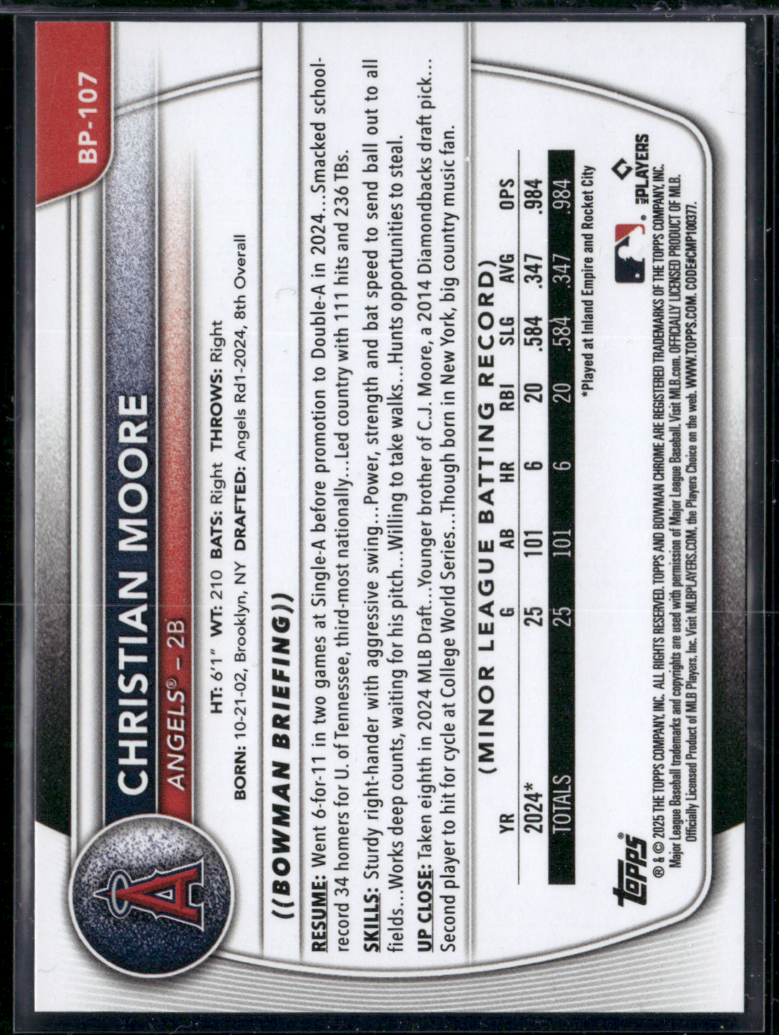 2025 Bowman CHRISTIAN MOORE #BP-107