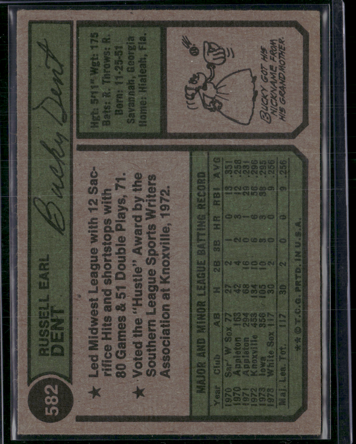 1974 Topps BUCKY DENT #582 Print Snow (VG/EX-EX)