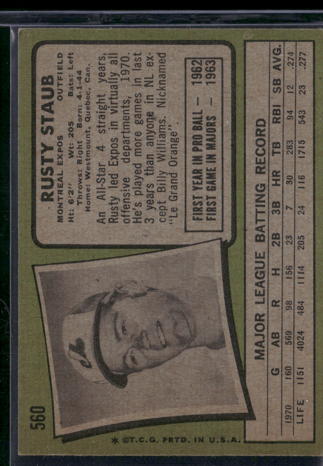 1971 Topps RUSTY STAUB #560 (VG)