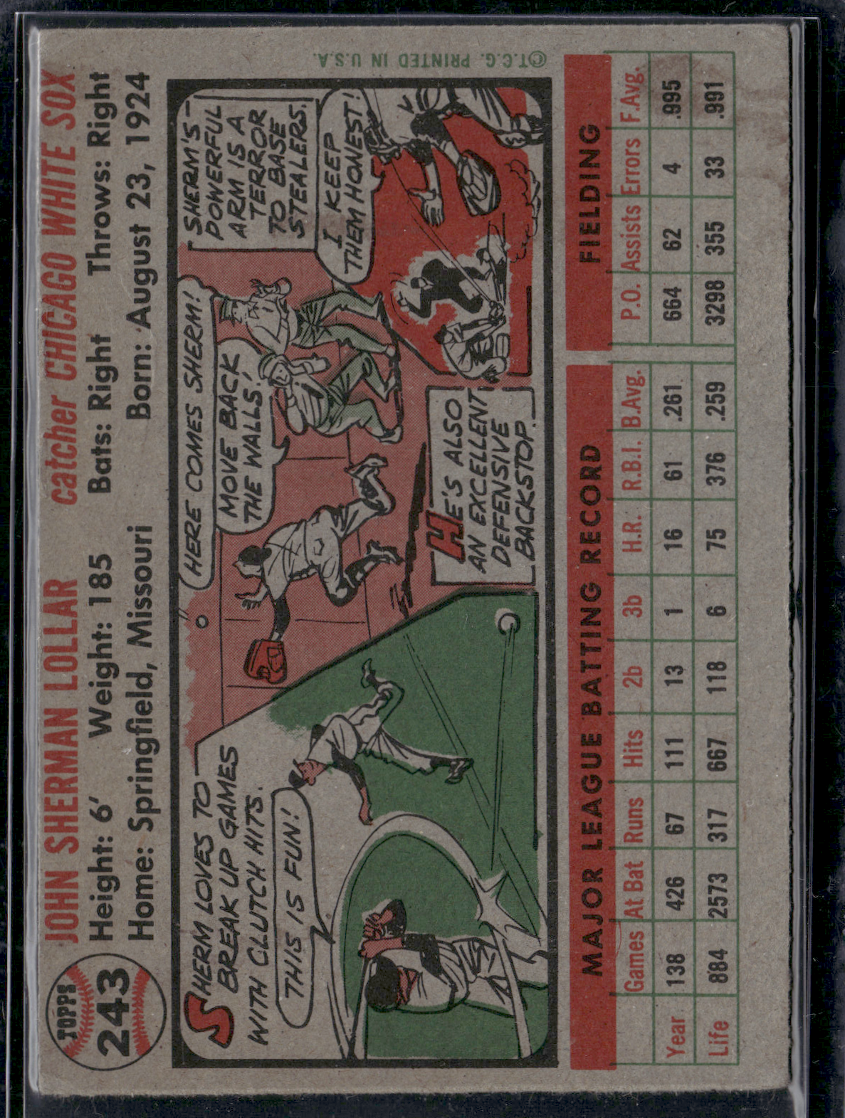 1956 Topps SHERM LOLLAR #243