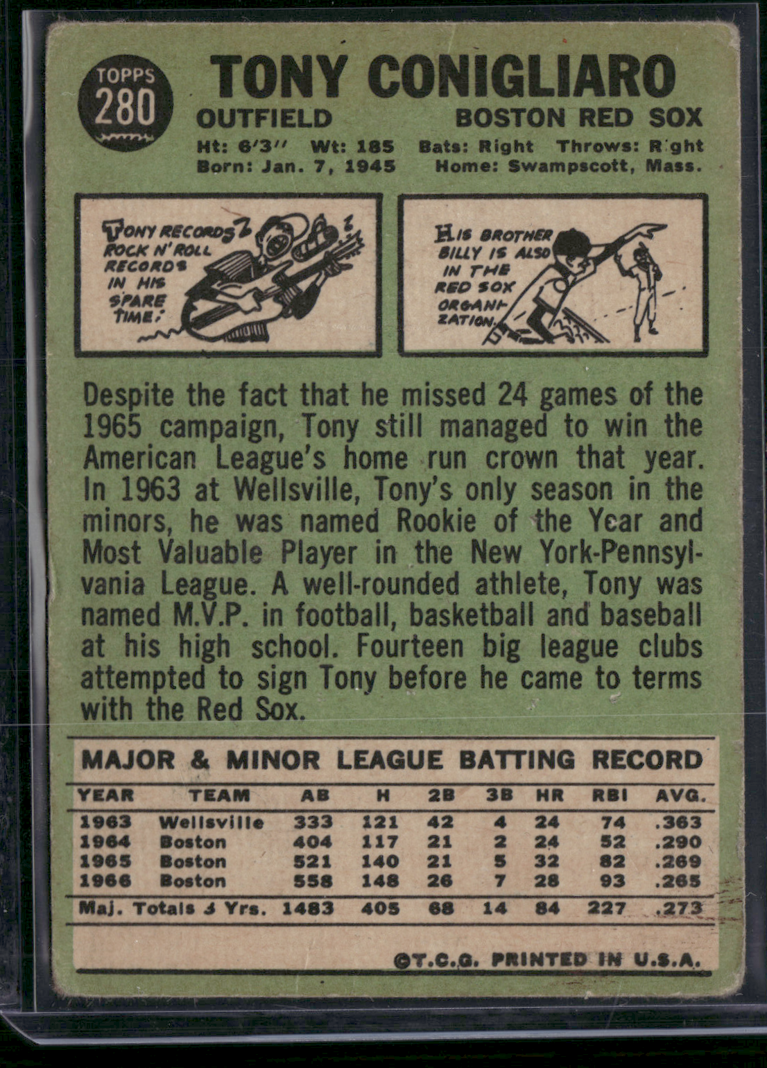1967 Topps TON CONIGLIARO #280 Light Wrinkles (VG)