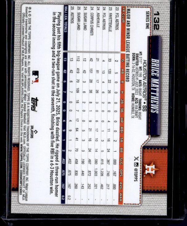 2026 Topps Series 1 BRICE MATTHEWS #132 Rookie RC