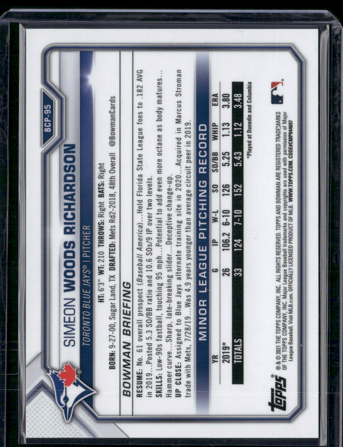 2020 Bowman SIMEON WOODS RICHARDSON #BCP-95 Mojo Refractor 211/225