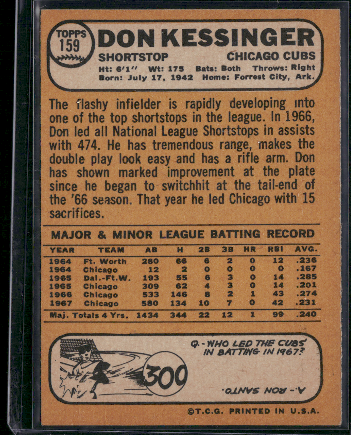1968 Topps DON KESSINGER #159 (EX-EX/MT)