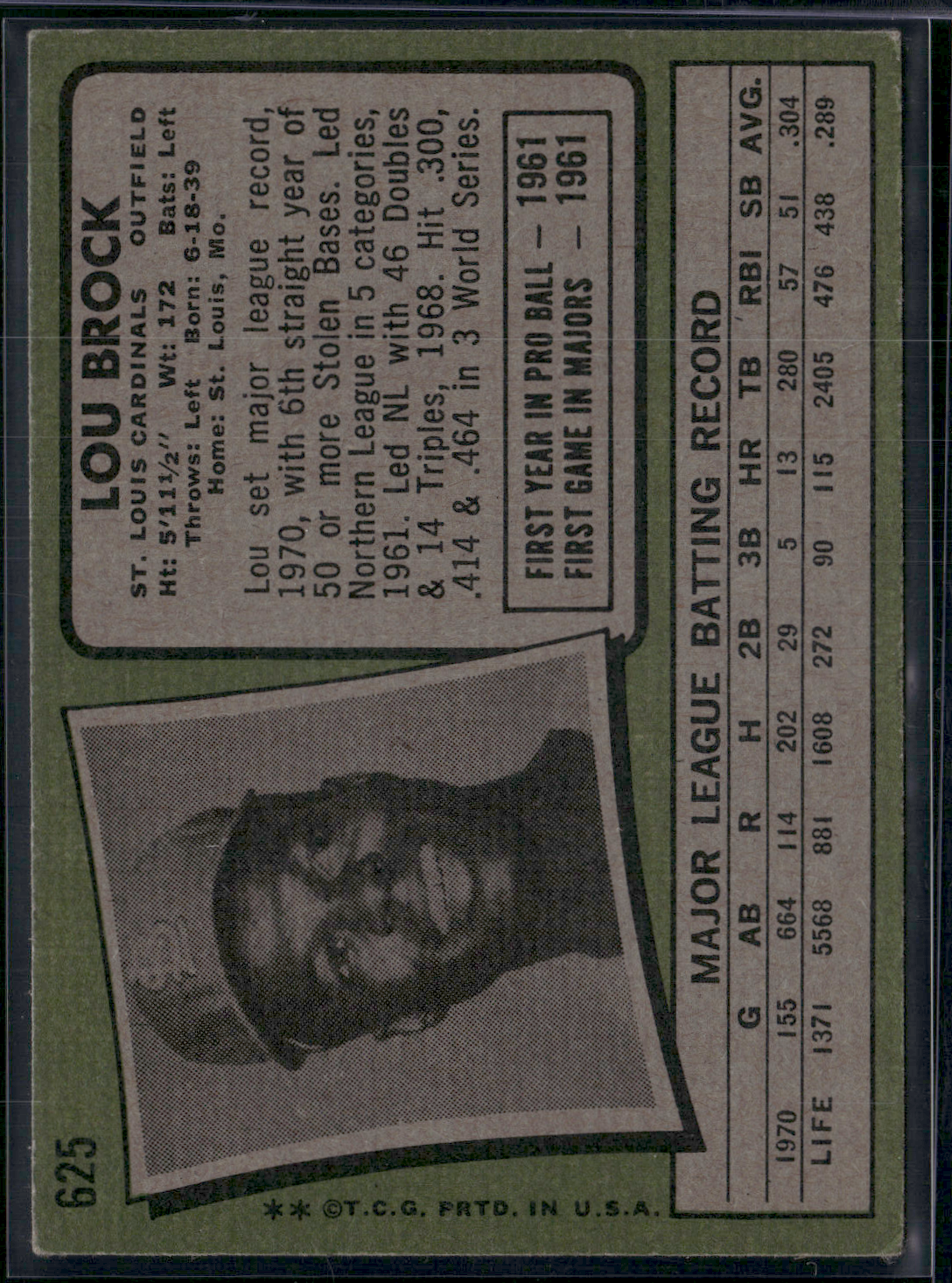 1971 Topps LOU BROCK #625 (VG/EX)