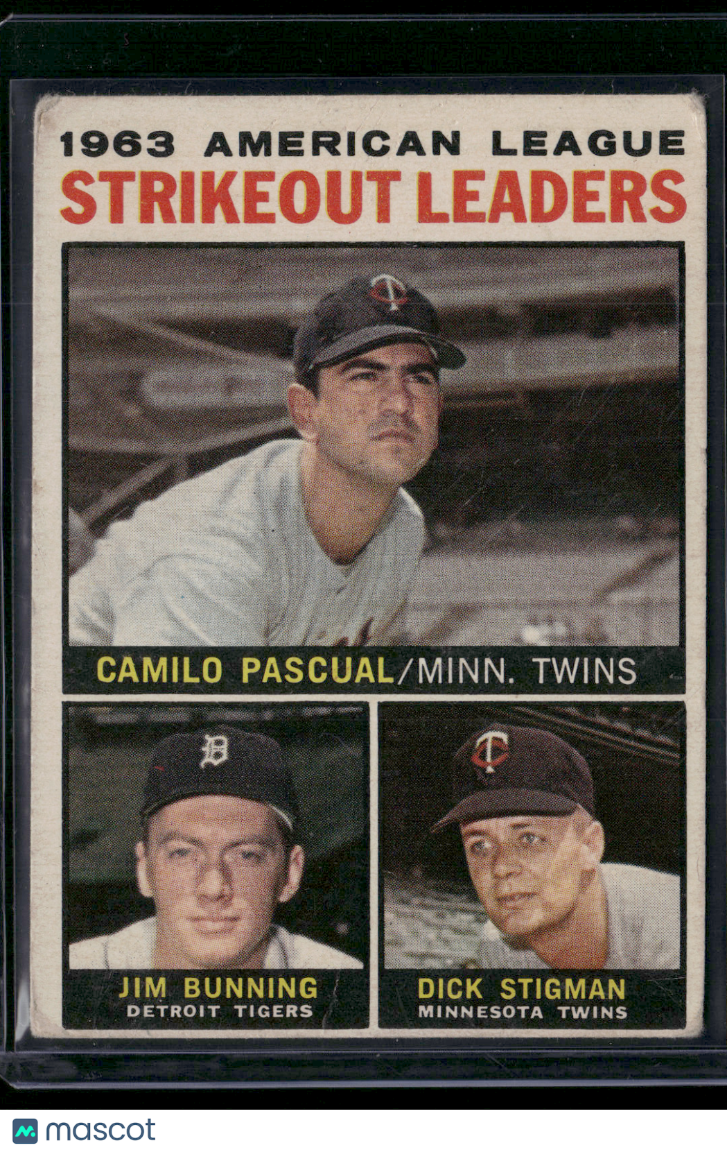 1964 Topps JIM BUNNING/PASCUAL/STIGMAN #6 1963 AL Strikeout Leaders  (Good)