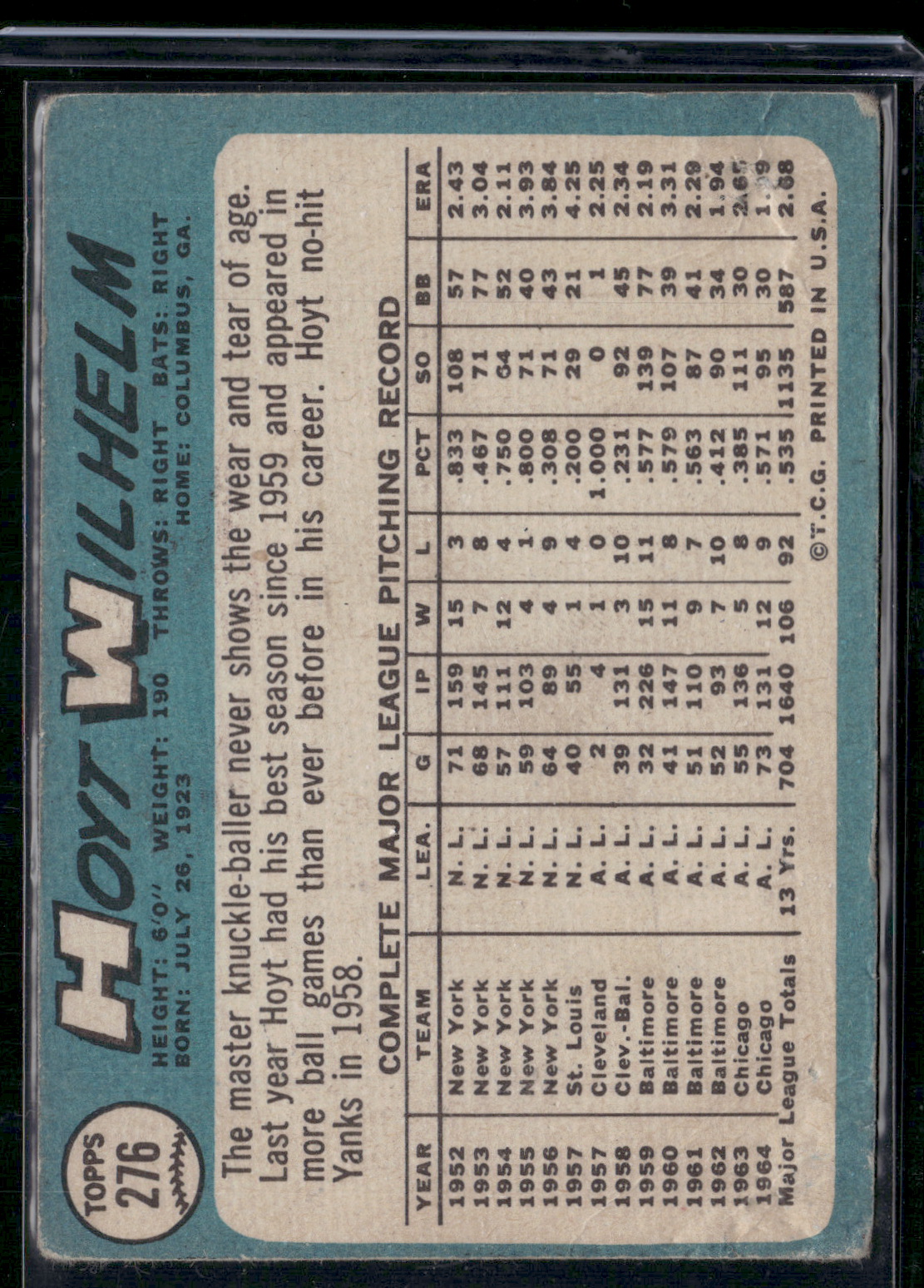 1965 Topps HOYT WILHELM #276