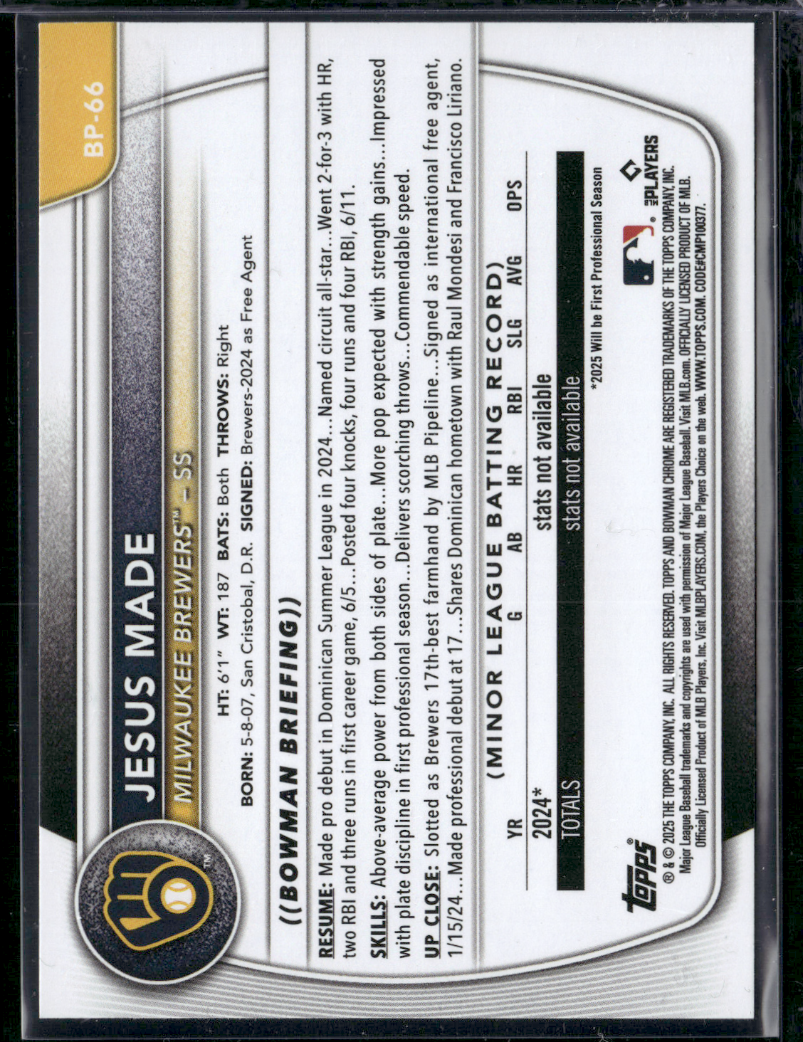 2025 Bowman JESUS MADE #BP-66 1st Bowman