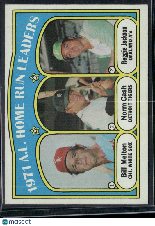 1972 Topps REGGIE JACKSON/BILL MELTON/NORM CASH #90 1971 AL HR Leaders (VG-EX)