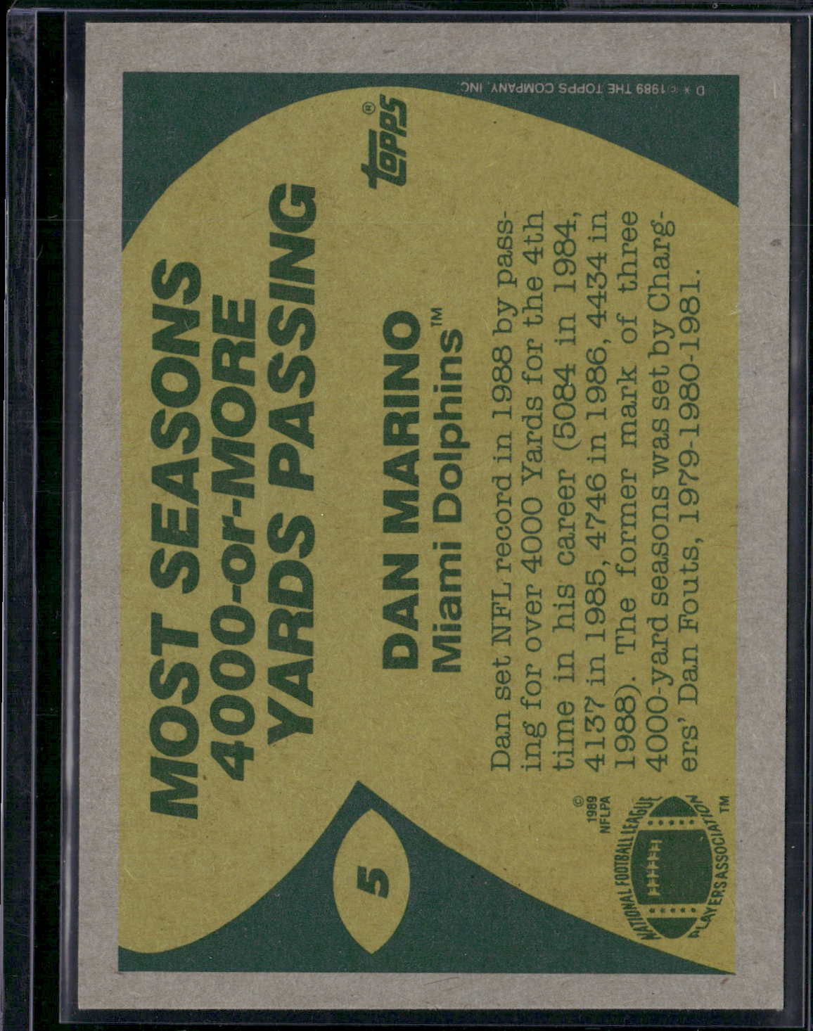 1989 Topps DAN MARINO #5 1988 Record Breakers (NM)