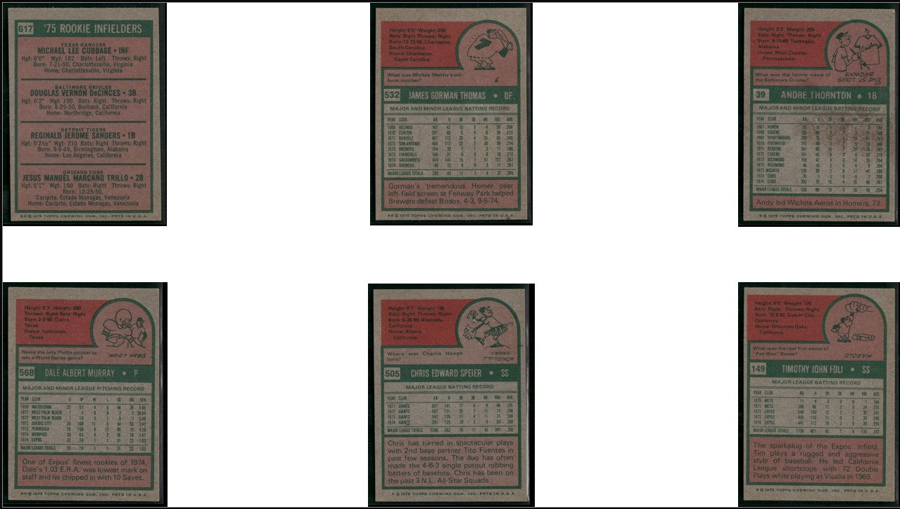 1975 Mini 6 - CARDLOT Rookie Infielders/Tim Foli (EX-EX/MT)