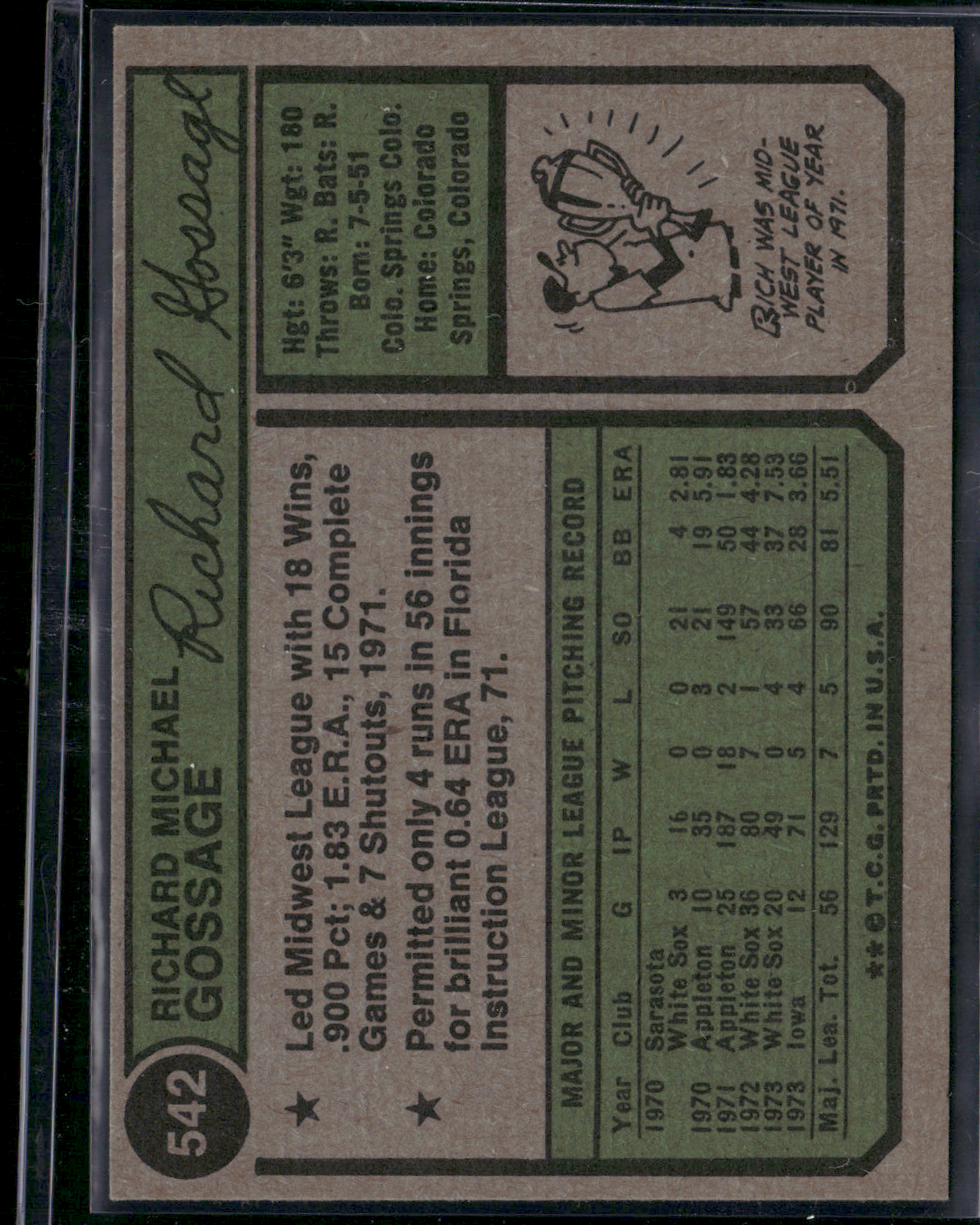 1974 Topps RICH GOSSAGE #542 Rookie RC (EX/MT)