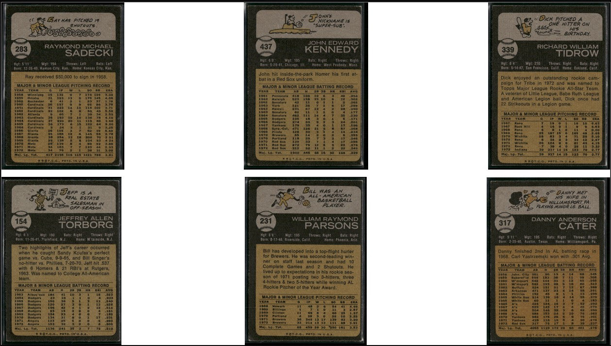 1973 Topps 6 ~ CARDLOT Ray Sadecki/Danny Cater (VG-VG/EX)