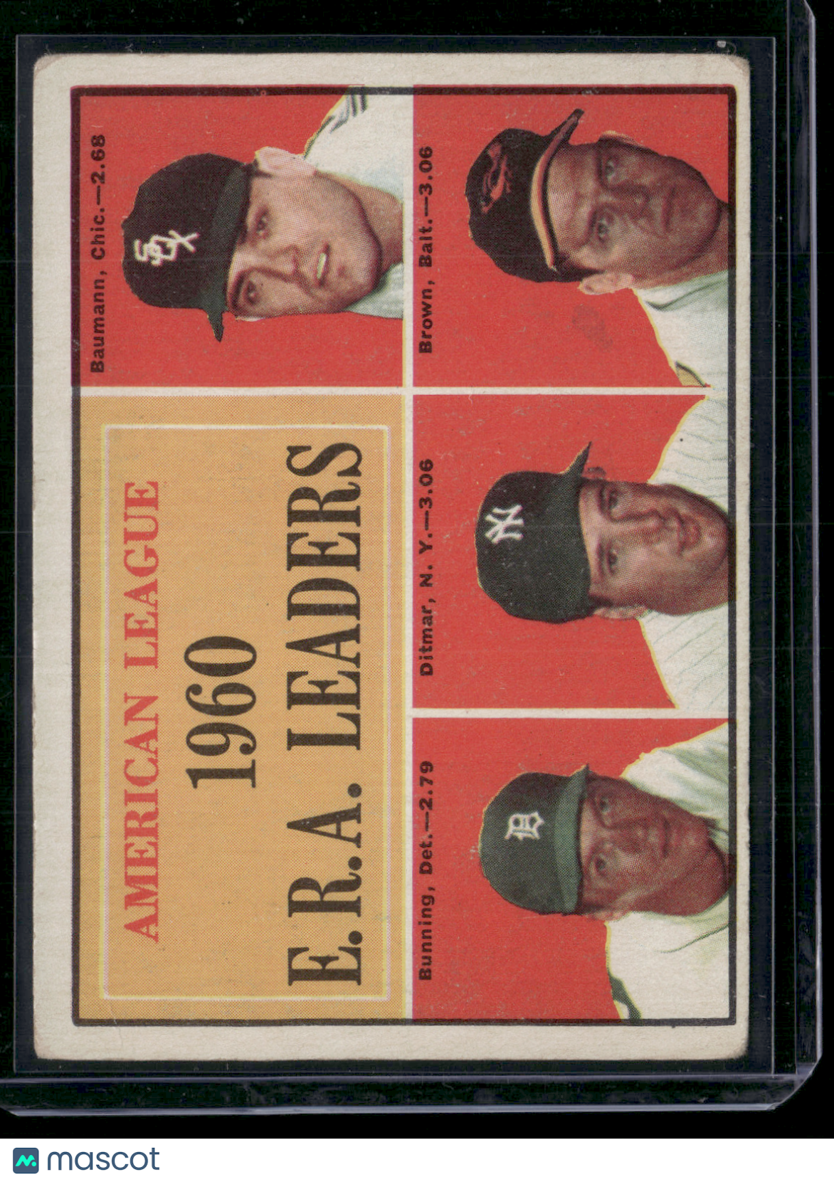 1961 Topps 1960 AL ERA LEADERS #46 Jim Bunning/Art Ditmar/Baumann/Brown (VG/EX)