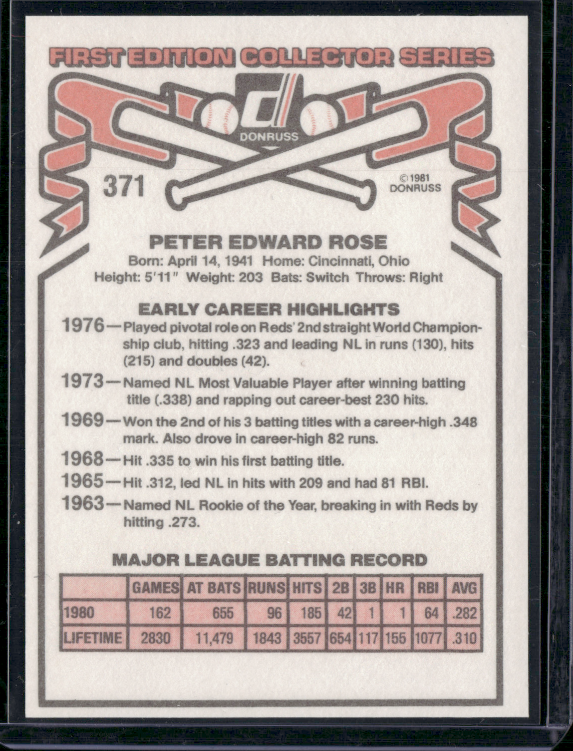 1981 Donruss PETE ROSE #371 (NM)