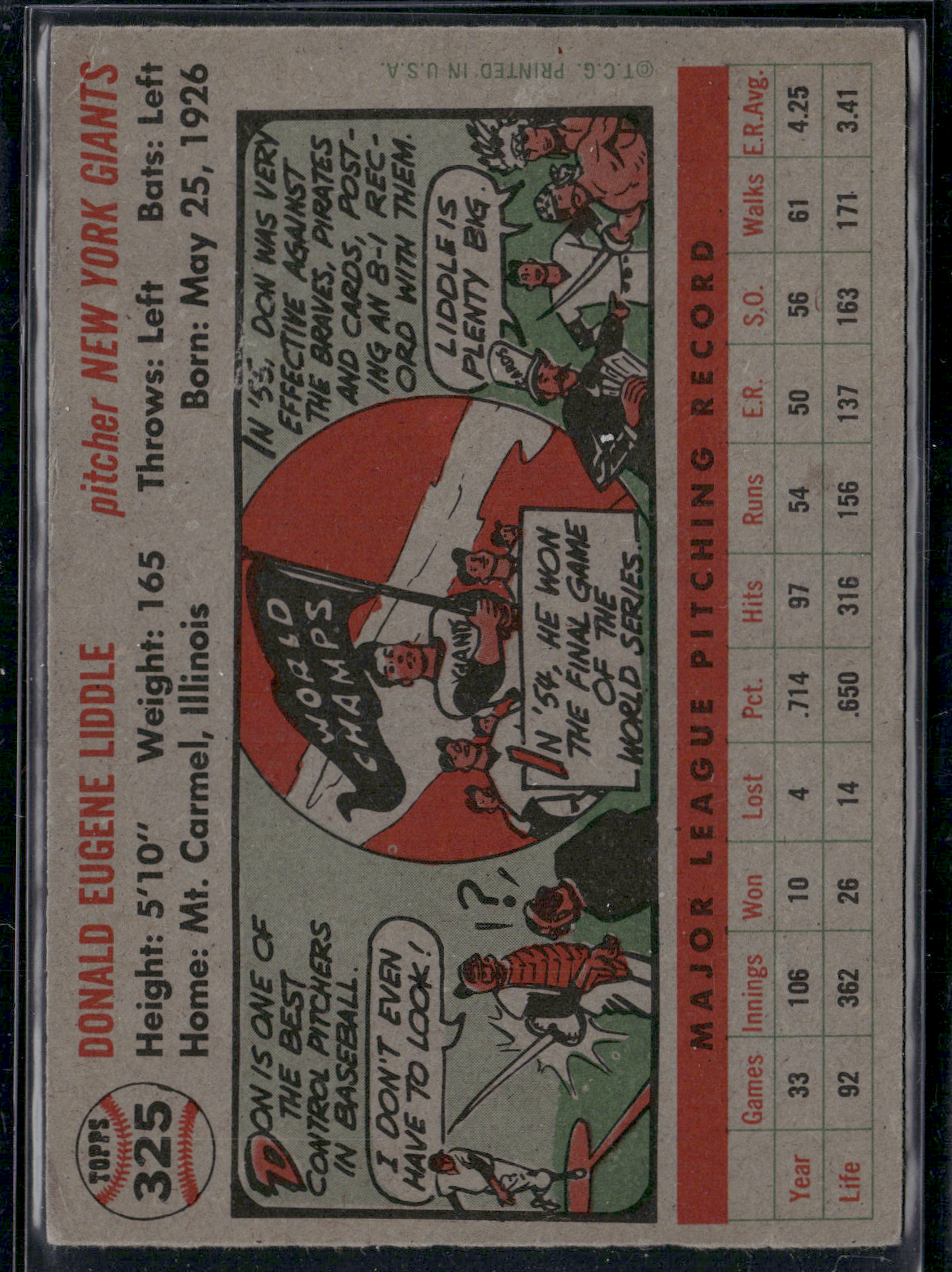 1956 Topps DON LIDDLE #325