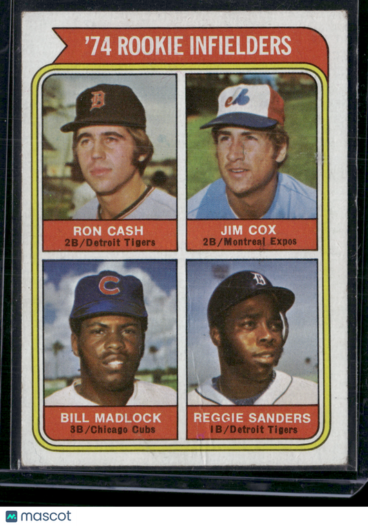1974 Topps RON CASH/JIM COX/BILL MADLOCK/REGGIE SANDERS #600 Rookie Infielders