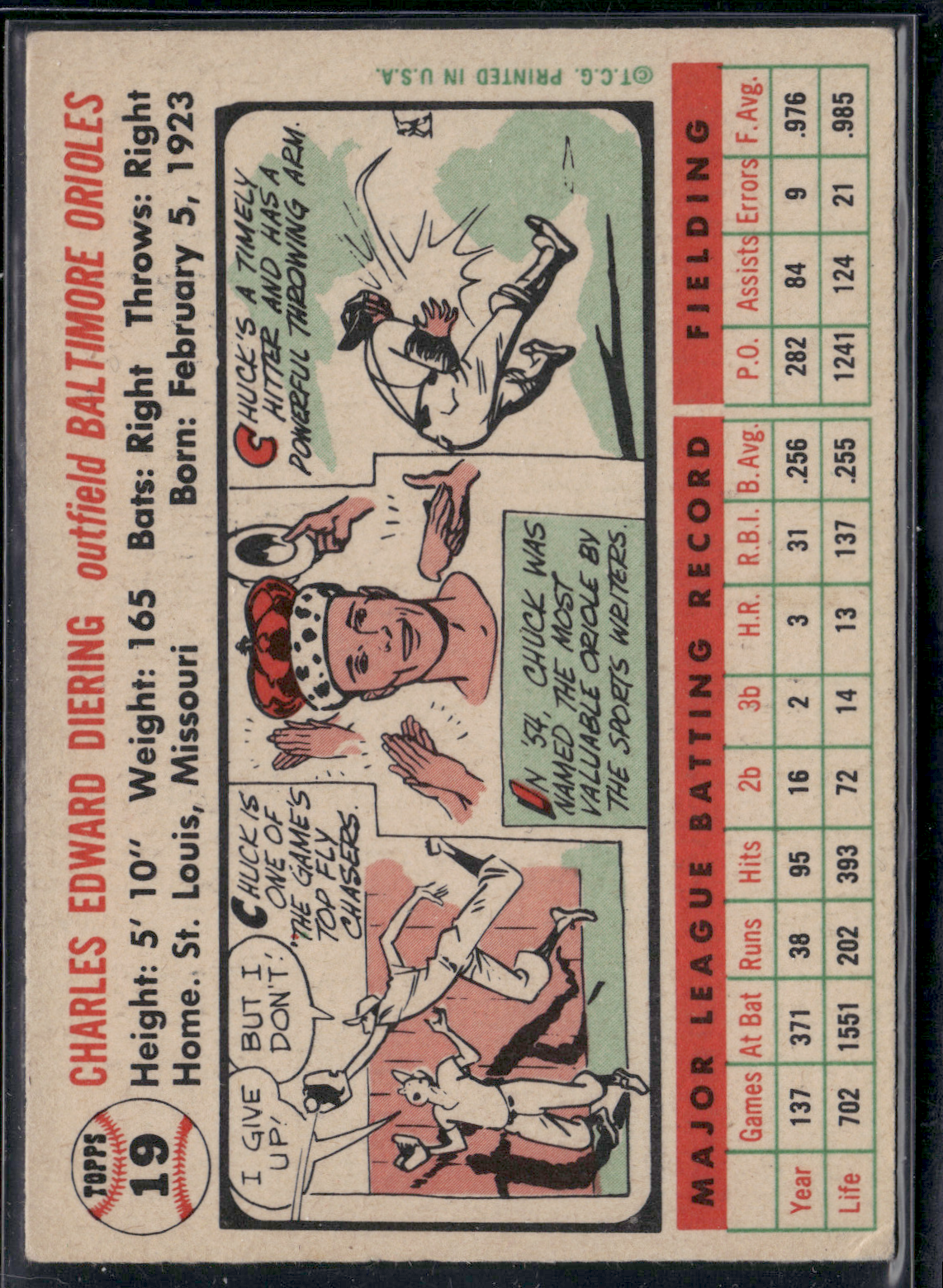 1956 Topps CHUCK DIERING #19