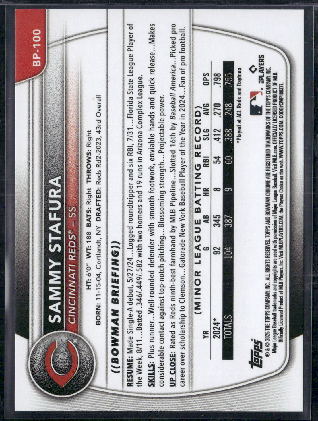 2025 Bowman SAMMY STAFURA #BP-100 1st Bowman