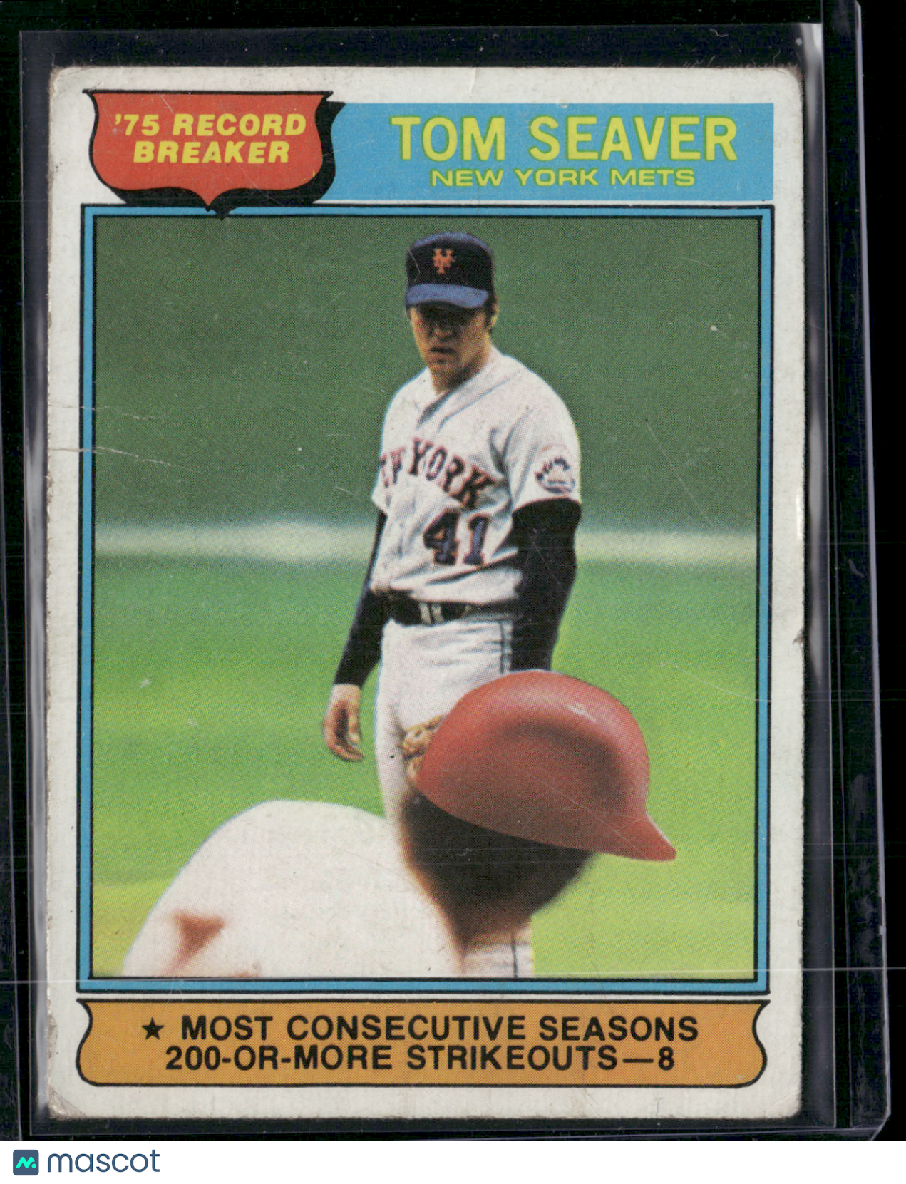 1976 Topps TOM SEAVER #5 75 Record Breaker Light Scratches Wrinkles (VG)