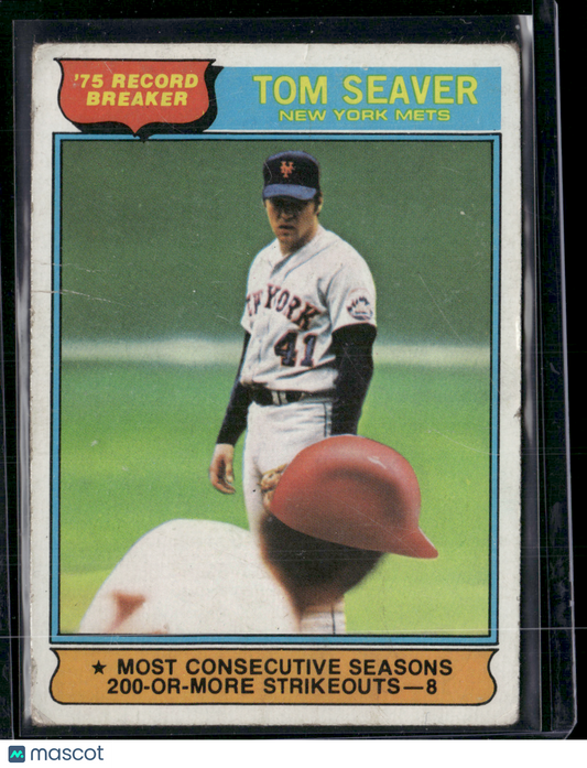 1976 Topps TOM SEAVER #5 75 Record Breaker Light Scratches Wrinkles (VG)