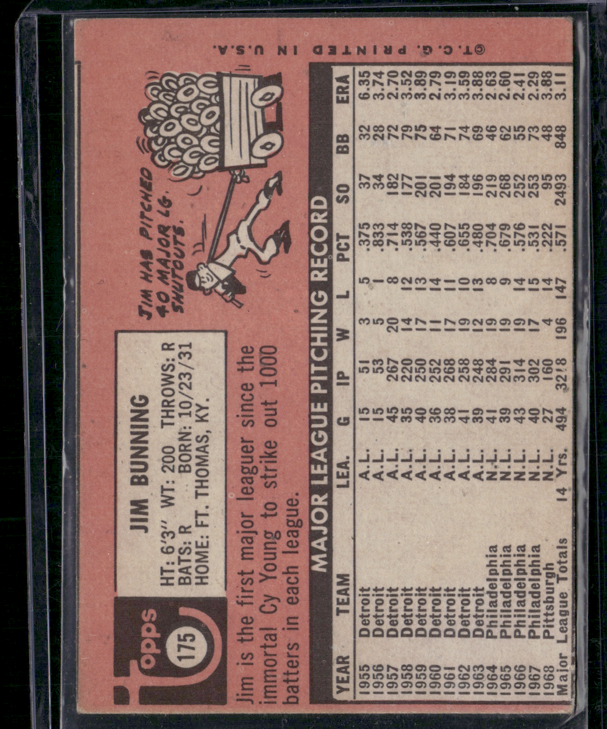 1969 Topps JIM BUNNING #175