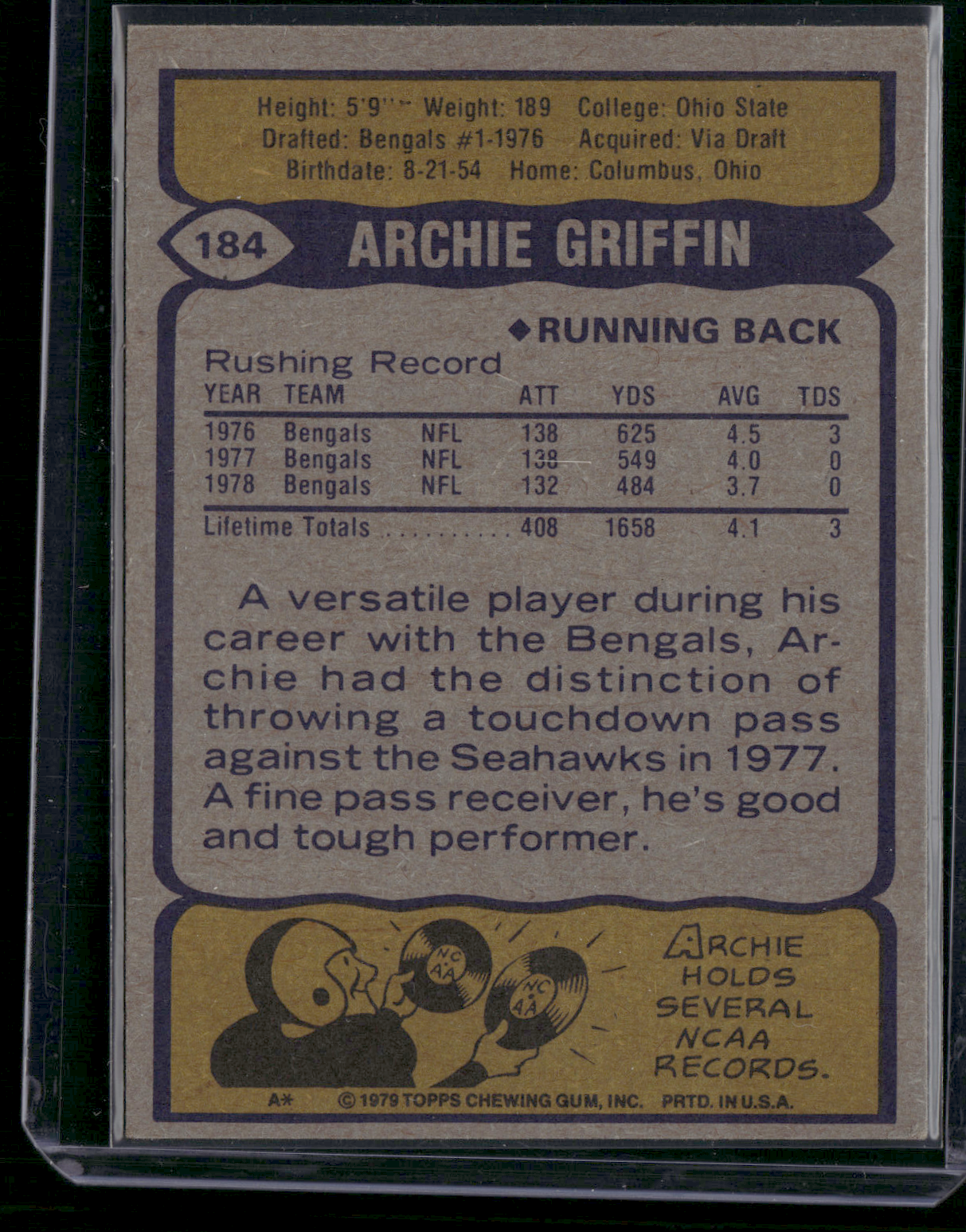 1979 Topps ARCHIE GRIFFIN #184 (EX)