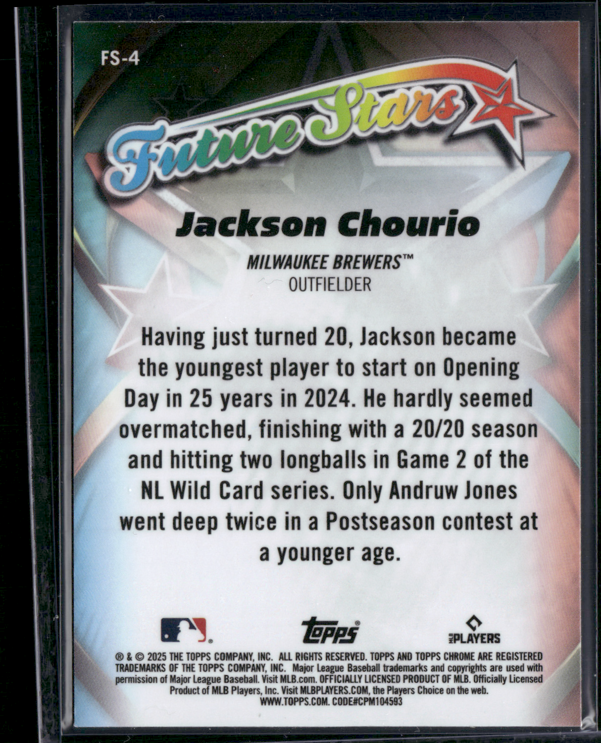 2025 Topps Chrome JACKSON CHOURIO #FS-4 Future Stars