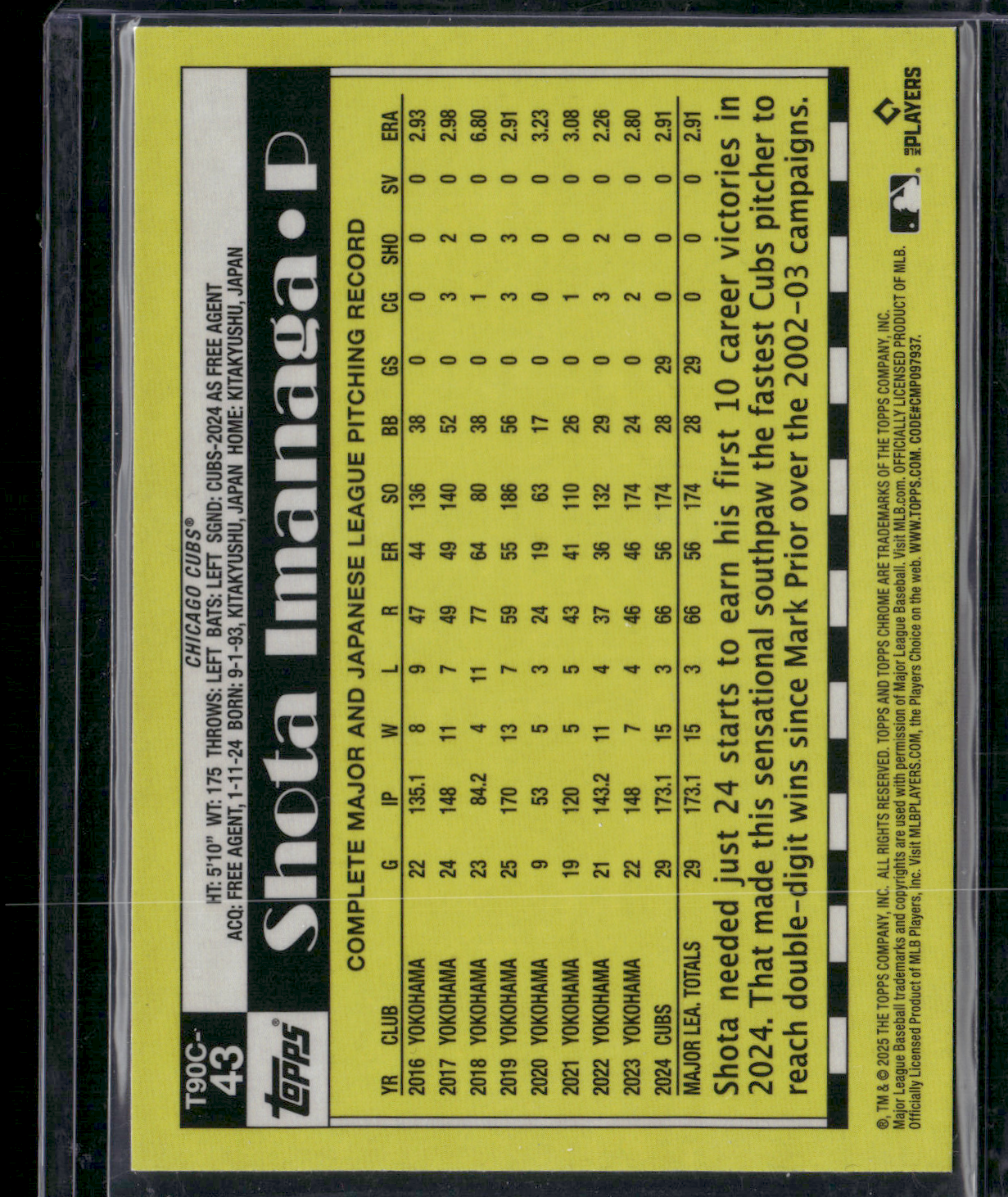 2025 Topps Series 1 SHOTA IMANAGA #T90C-43 Mojo Refractor