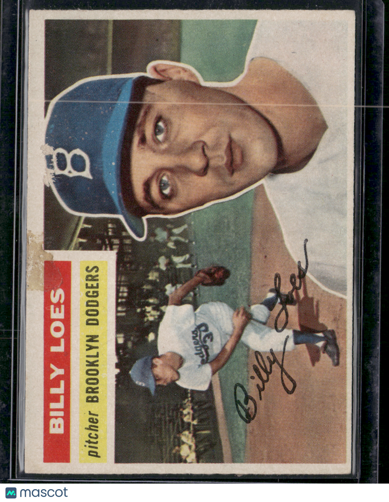1956 Topps BILLY LOES #270 Paper Loss Staining