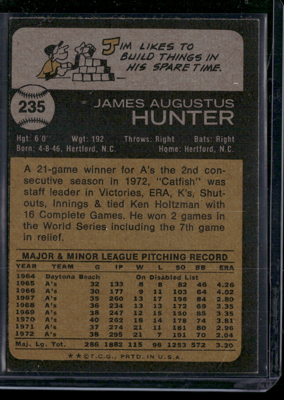 1973 Topps JIM "CATFISH" HUNTER #235 (EX)
