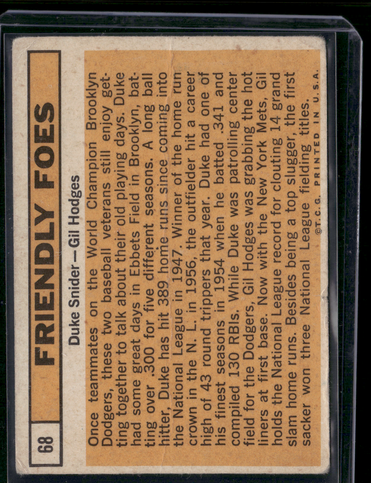1963 Topps DUKE SNIDER/GIL HODGES #68 Friendly Foes Crease (Good)