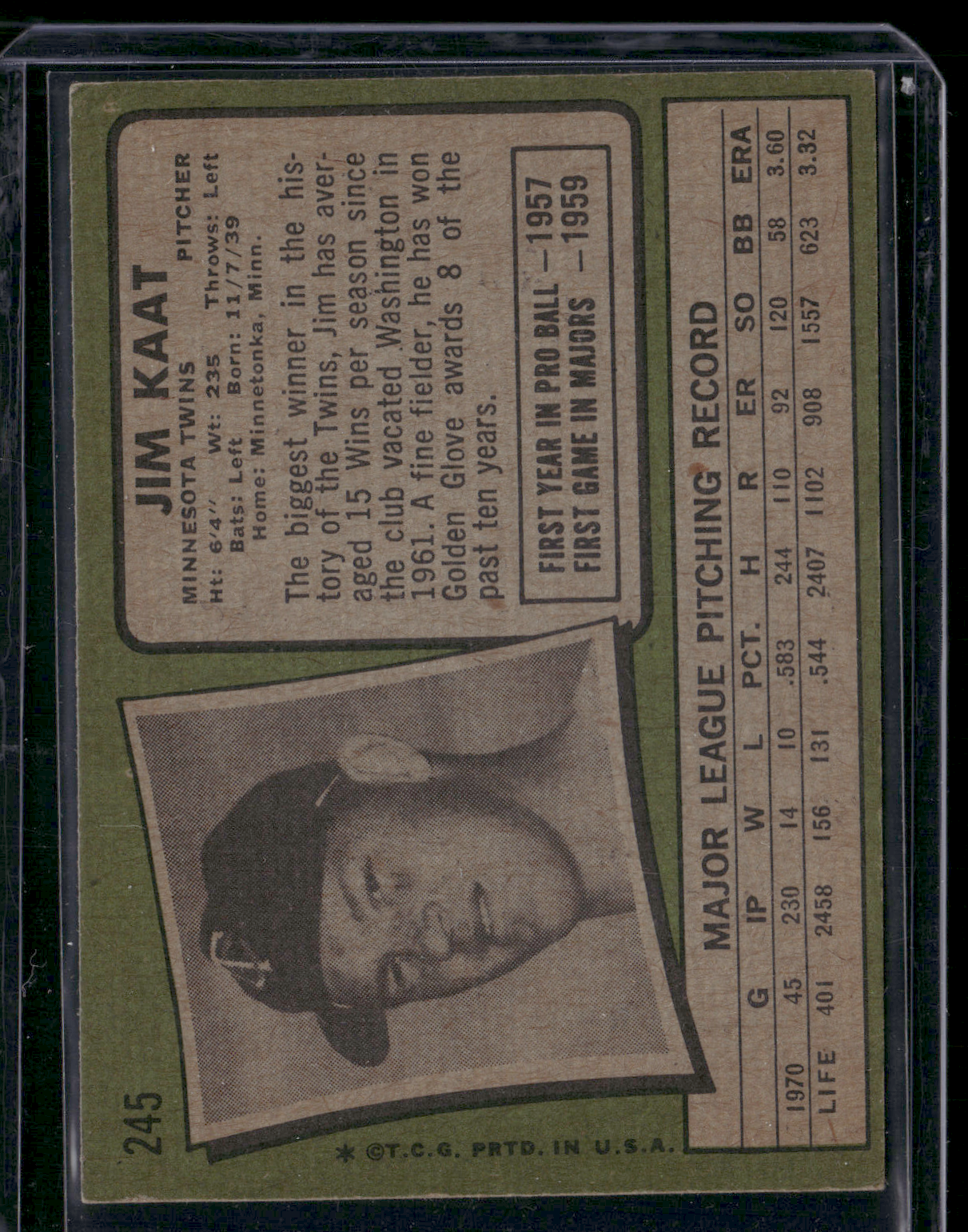 1971 Topps JIM KAAT #245 Edge Chipping (Good)