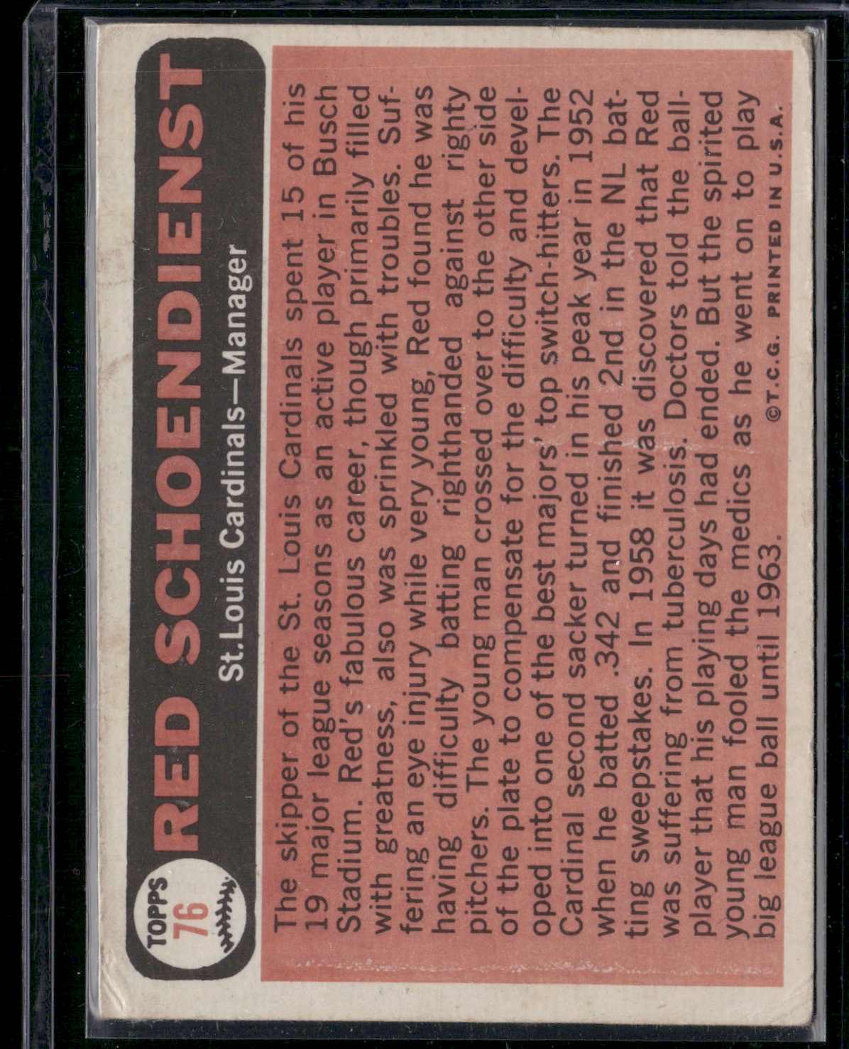 1966 Topps RED SCHOENDIENST #76 Wrinkling Scratching (Good)
